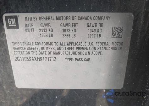 2017 Chevrolet Impala 1Lt z USA, uszkodzony, nr VIN 2G1105SAXH9171713